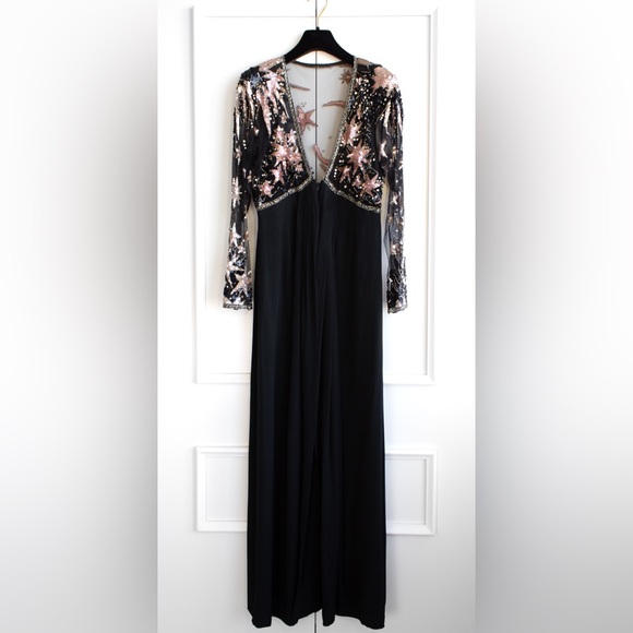 Bob Mackie Vintage 1980s Celestial Moon Stars Sequin Embellished Pink Black Gown - Picture 6 of 16